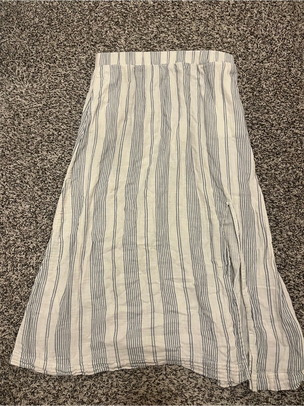 Pact White and Blue Vertical Stripe A-Line Midi Skirt